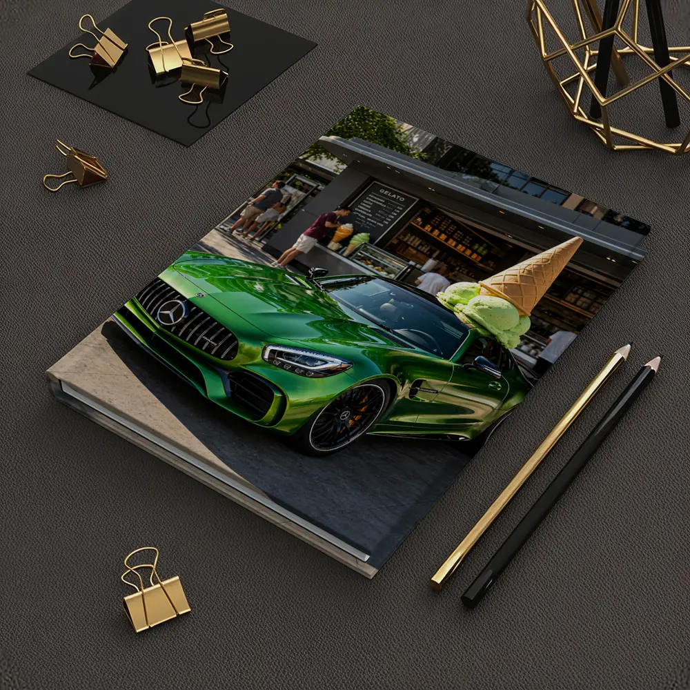 Mercedes AMG GT Green Outside Gelato Shop – Notebooks