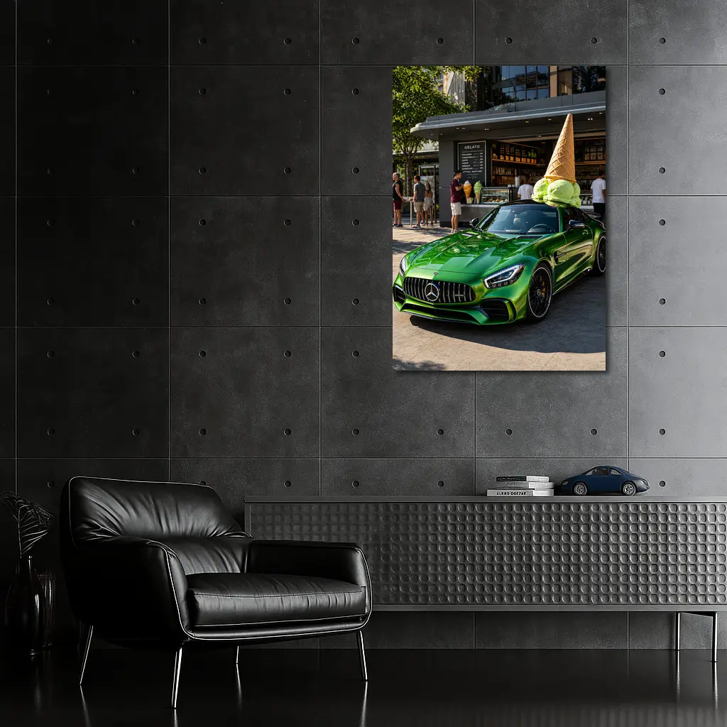 Mercedes AMG GT Green Outside Gelato Shop – Wall Art