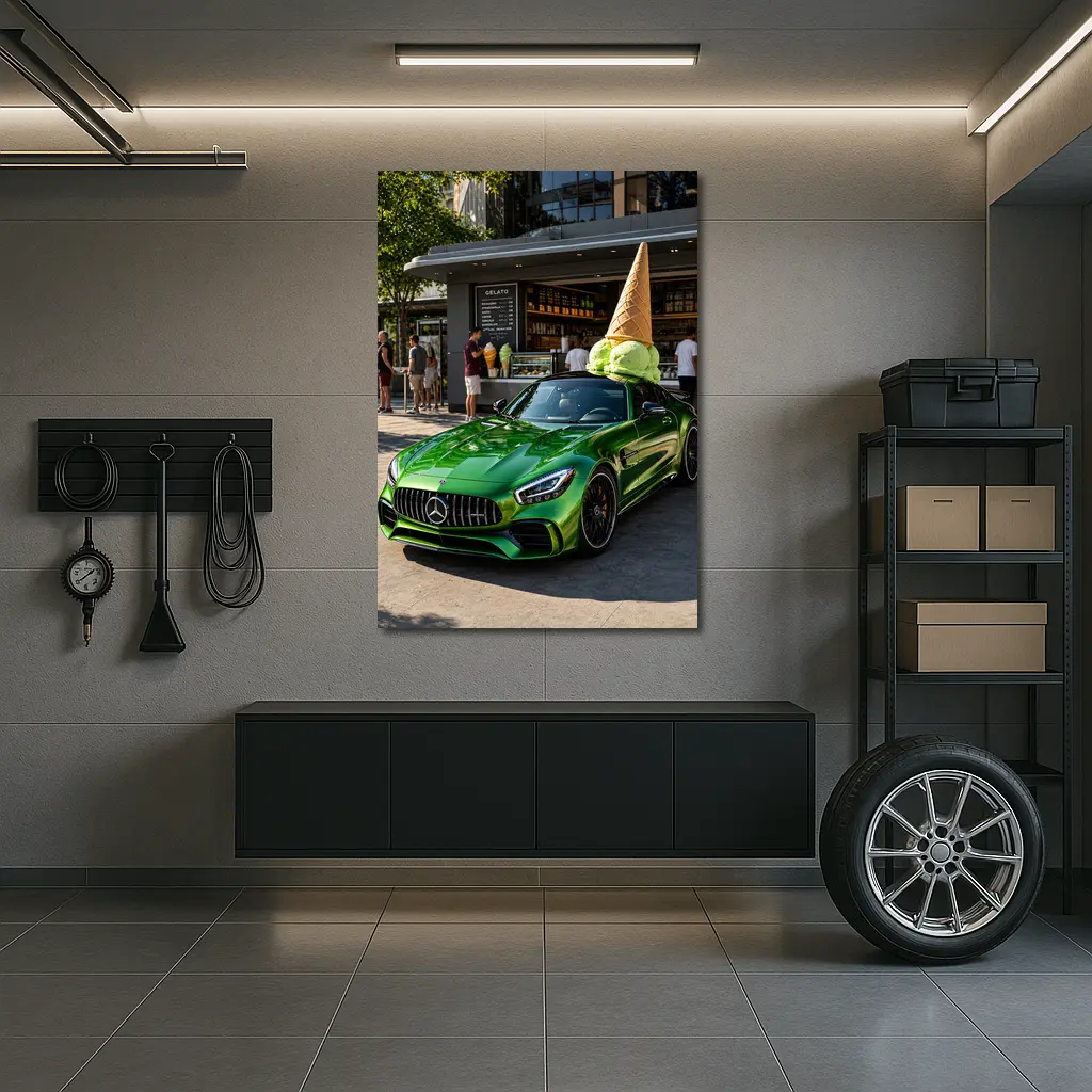 Mercedes AMG GT Green Outside Gelato Shop – Wall Art