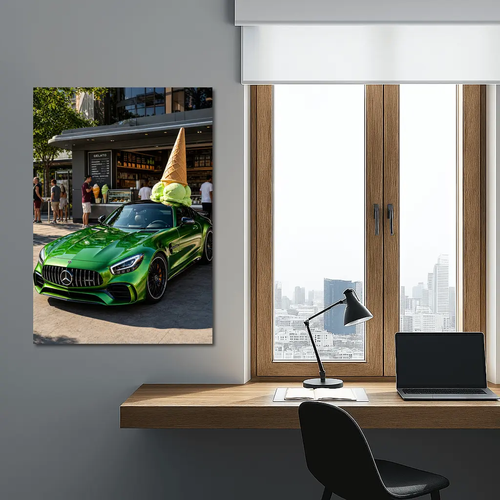 Mercedes AMG GT Green Outside Gelato Shop – Wall Art