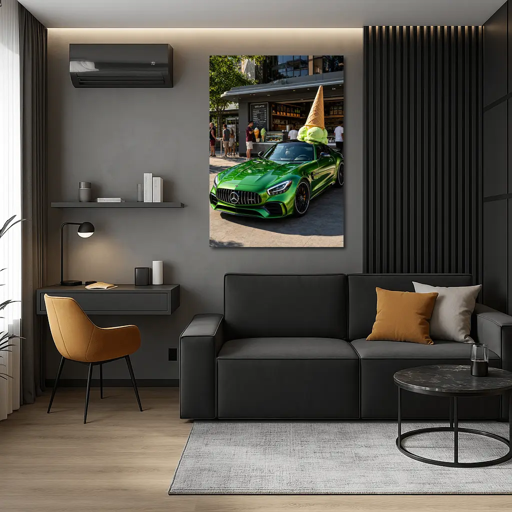Mercedes AMG GT Green Outside Gelato Shop – Wall Art