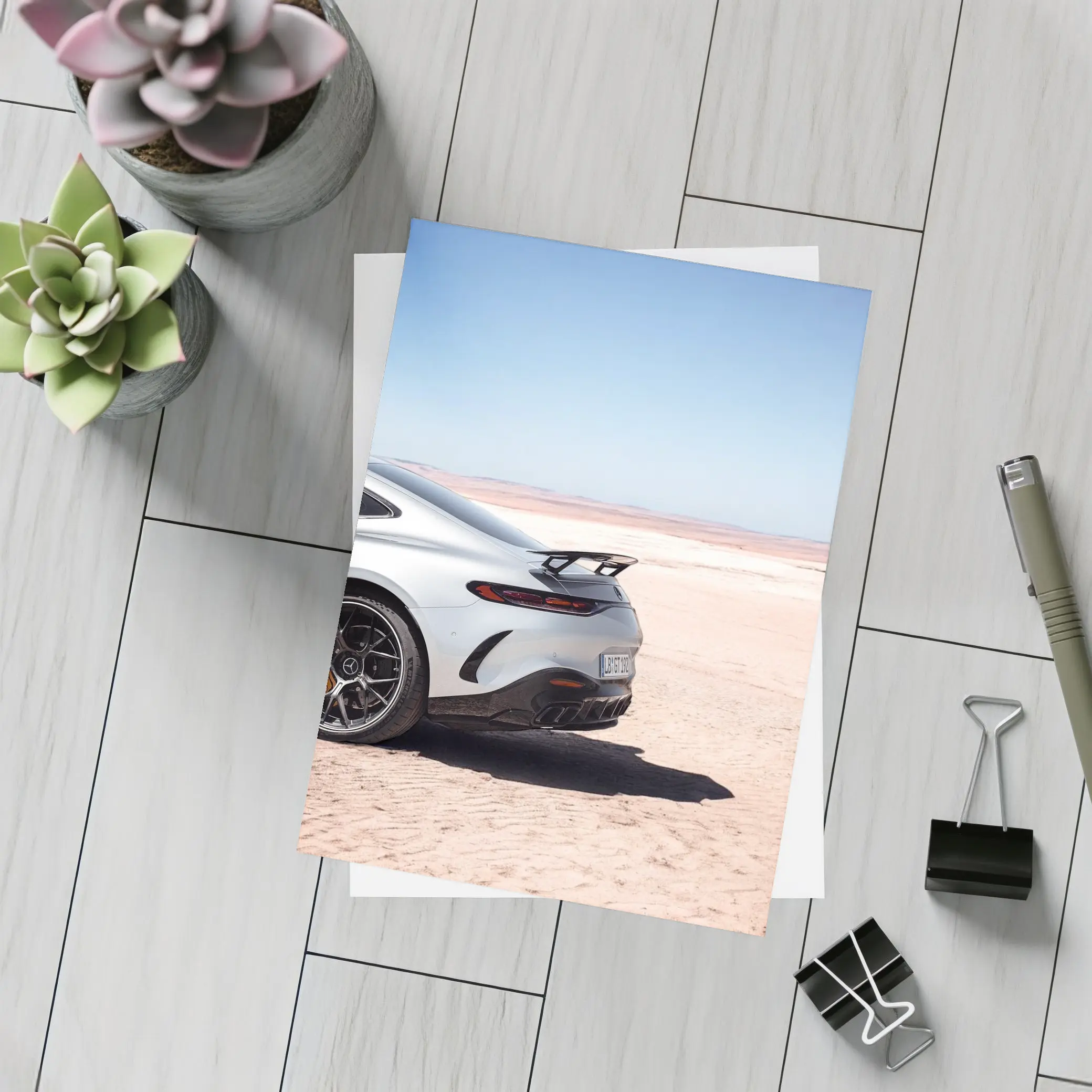 Mercedes AMG GT Desert Landscape Rear View – Postcards