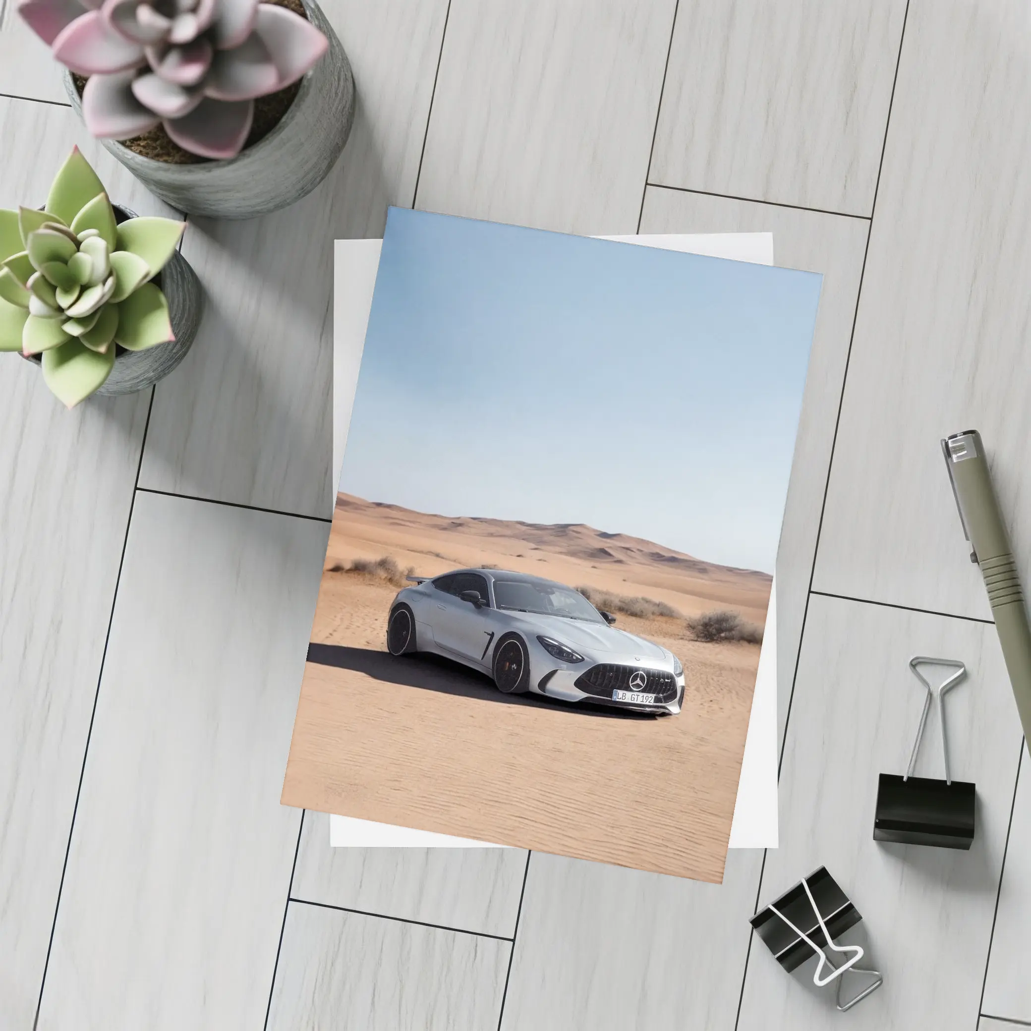 Mercedes AMG GT Silver Desert Sand Dunes – Postcards