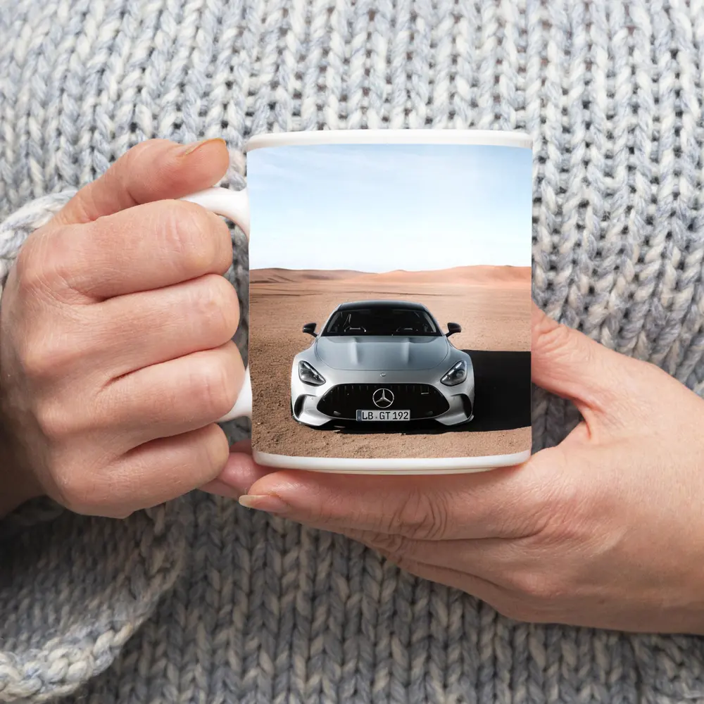 Mercedes AMG GT Silver Desert Front View – Mugs