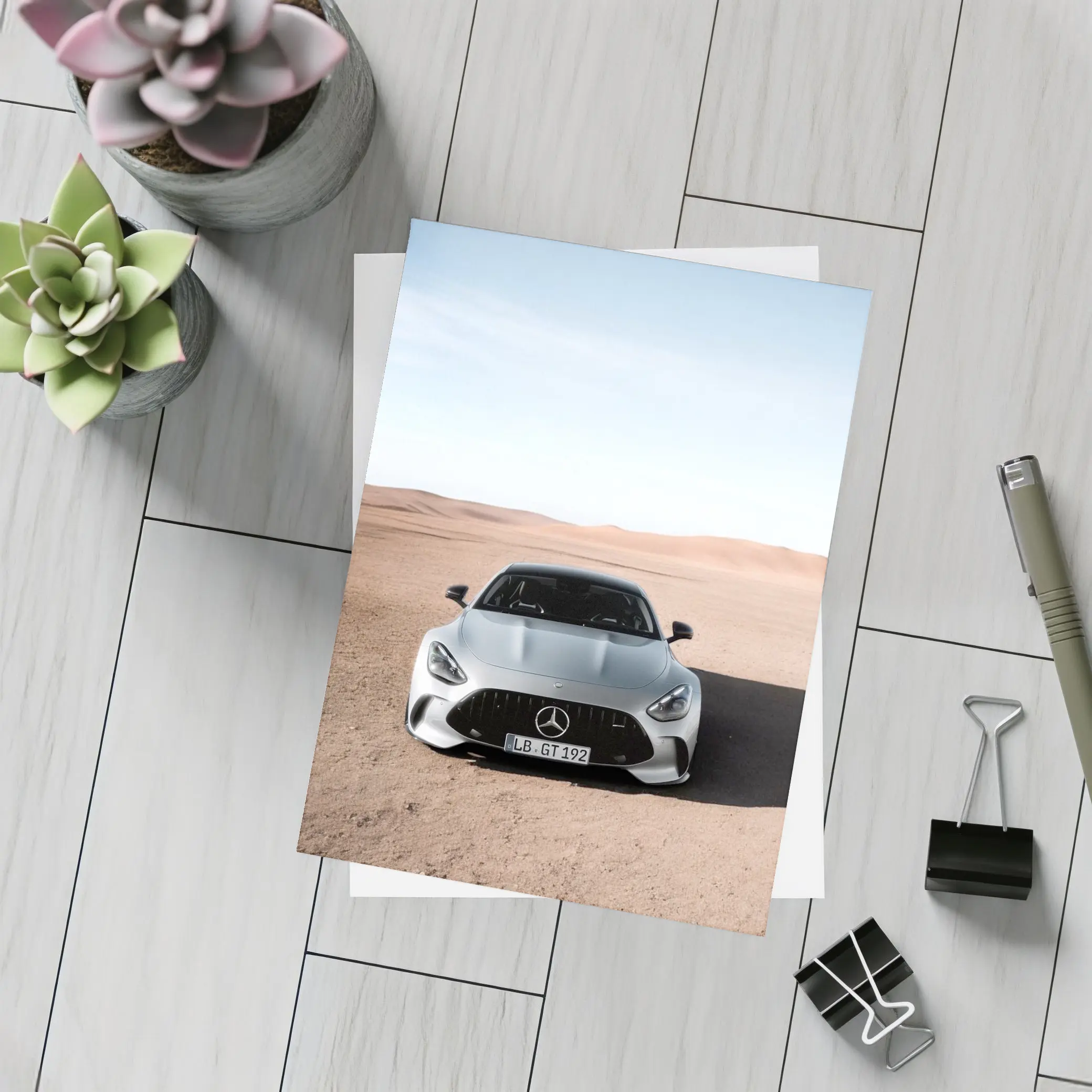 Mercedes AMG GT Silver Desert Front View – Postcards