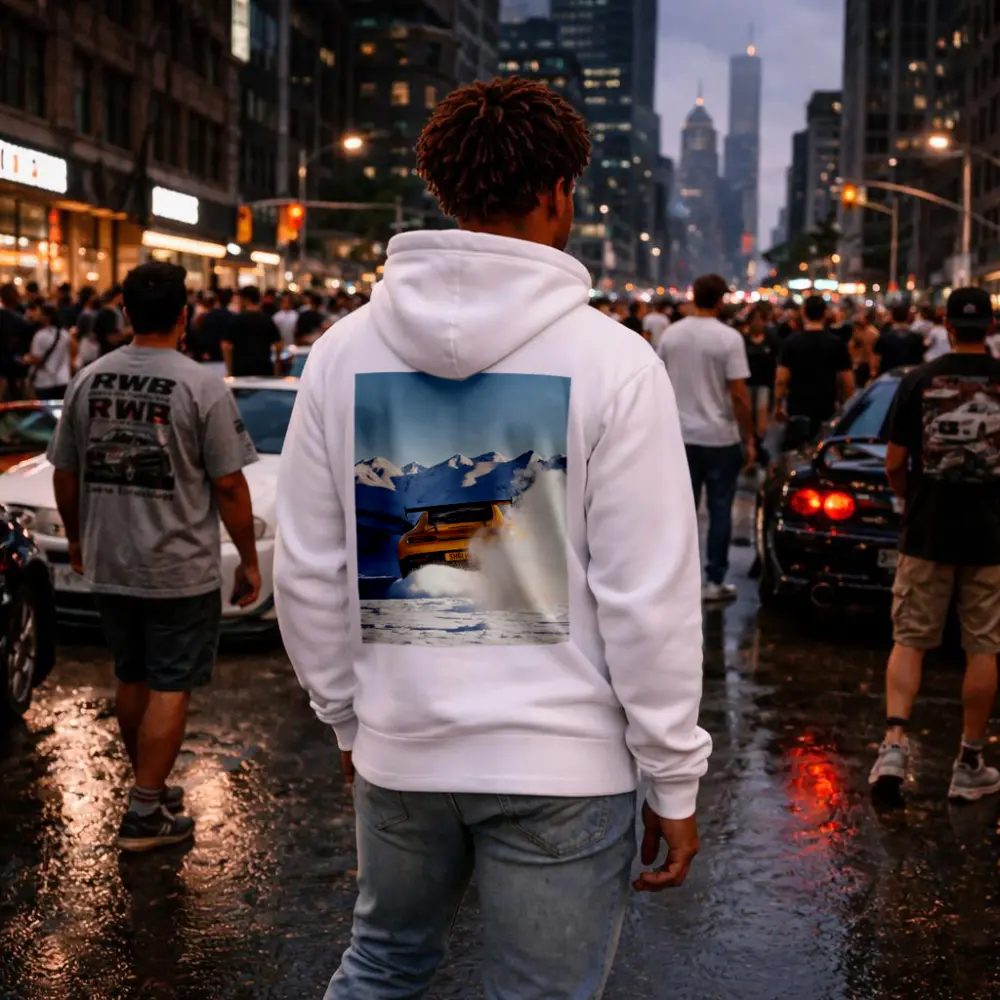 Mercedes AMG GT Drifting Snowy Mountain Landscape – Hoodies