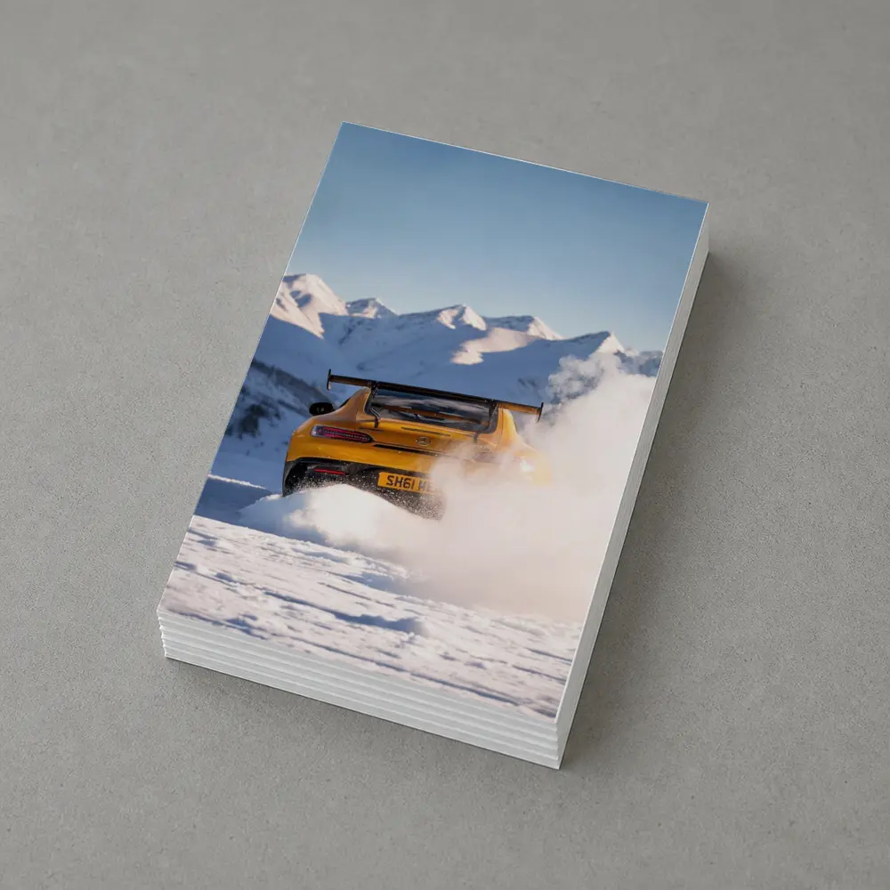 Mercedes AMG GT Drifting Snowy Mountain Landscape – Postcards