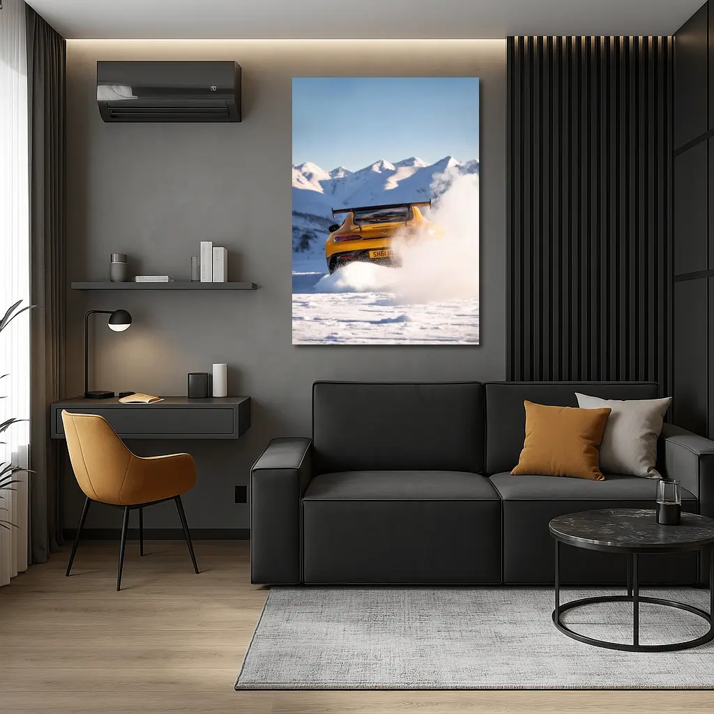 Mercedes AMG GT Drifting Snowy Mountain Landscape – Wall Art