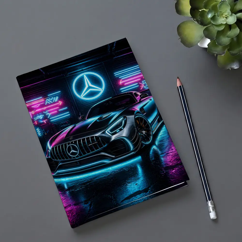 Mercedes AMG GT Neon Garage Dark Background – Notebooks