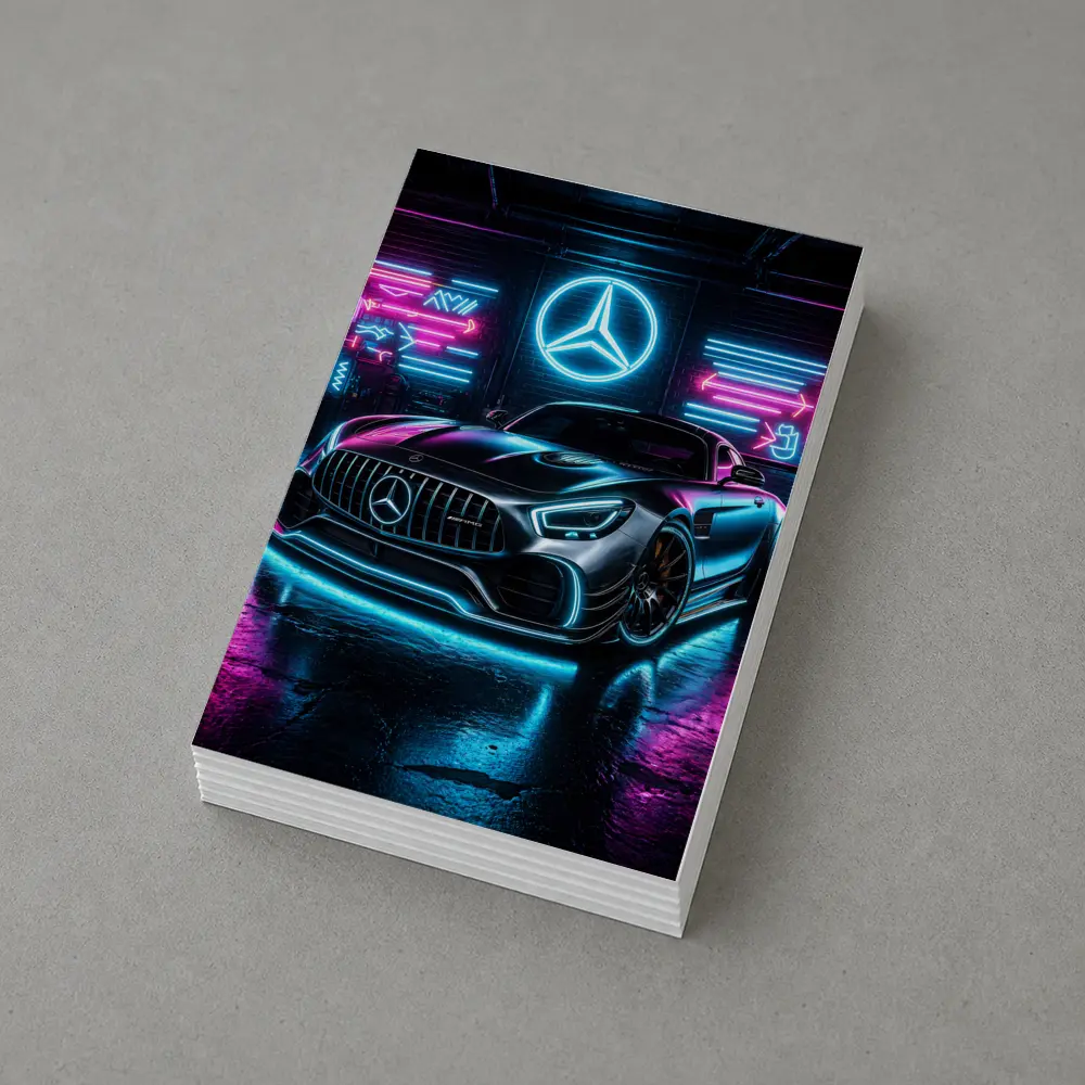 Mercedes AMG GT Neon Garage Dark Background – Postcards