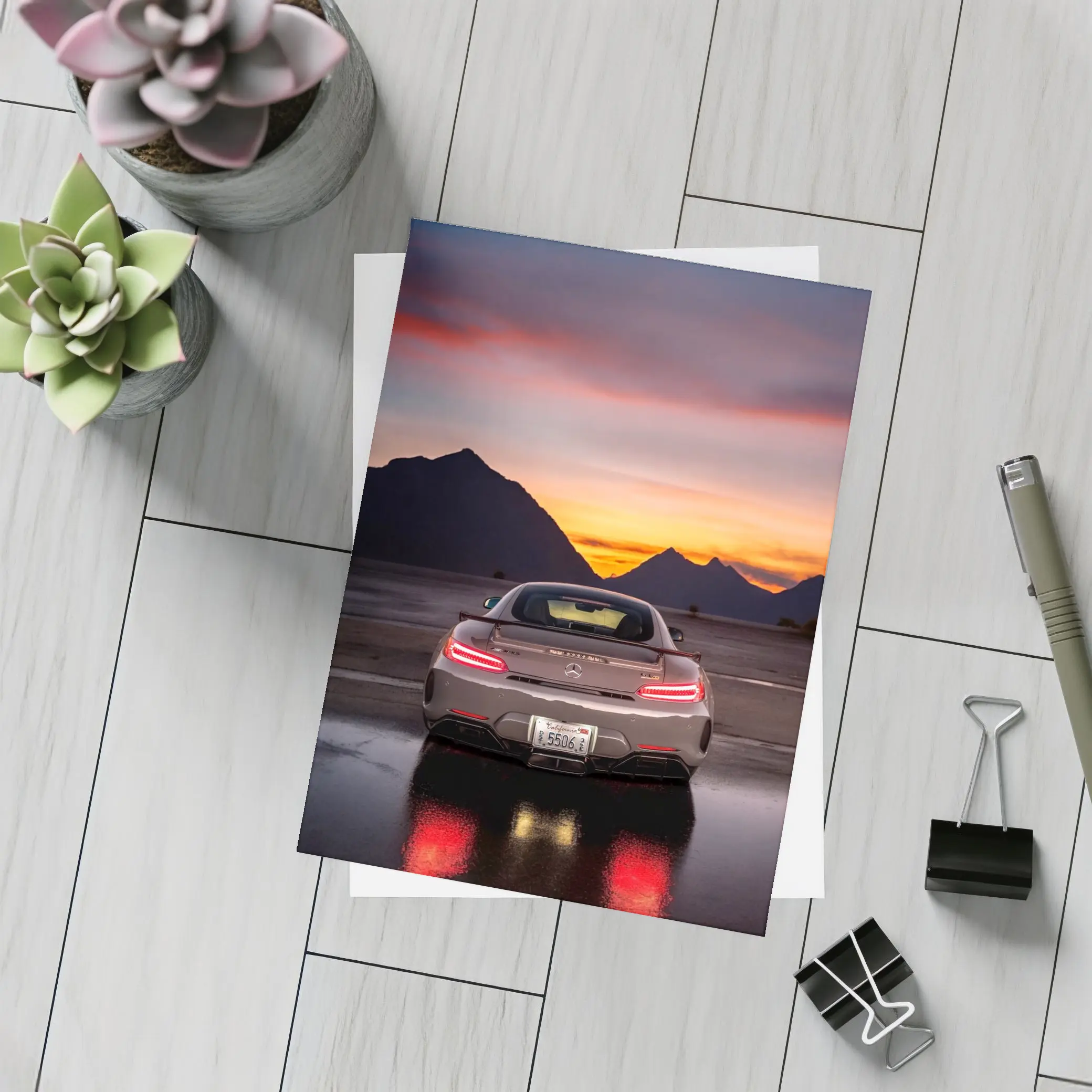 Mercedes AMG GT R Sunset Mountains Rear – Postcards