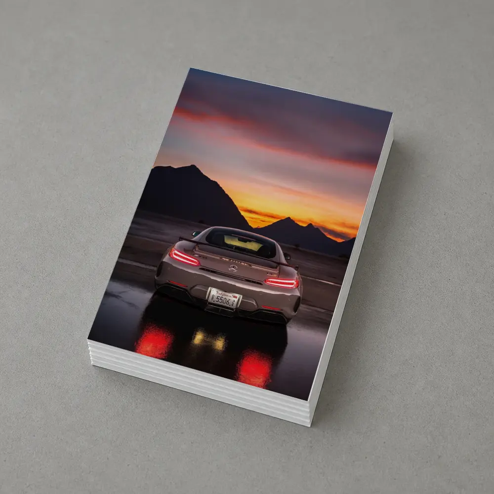 Mercedes AMG GT R Sunset Mountains Rear – Postcards