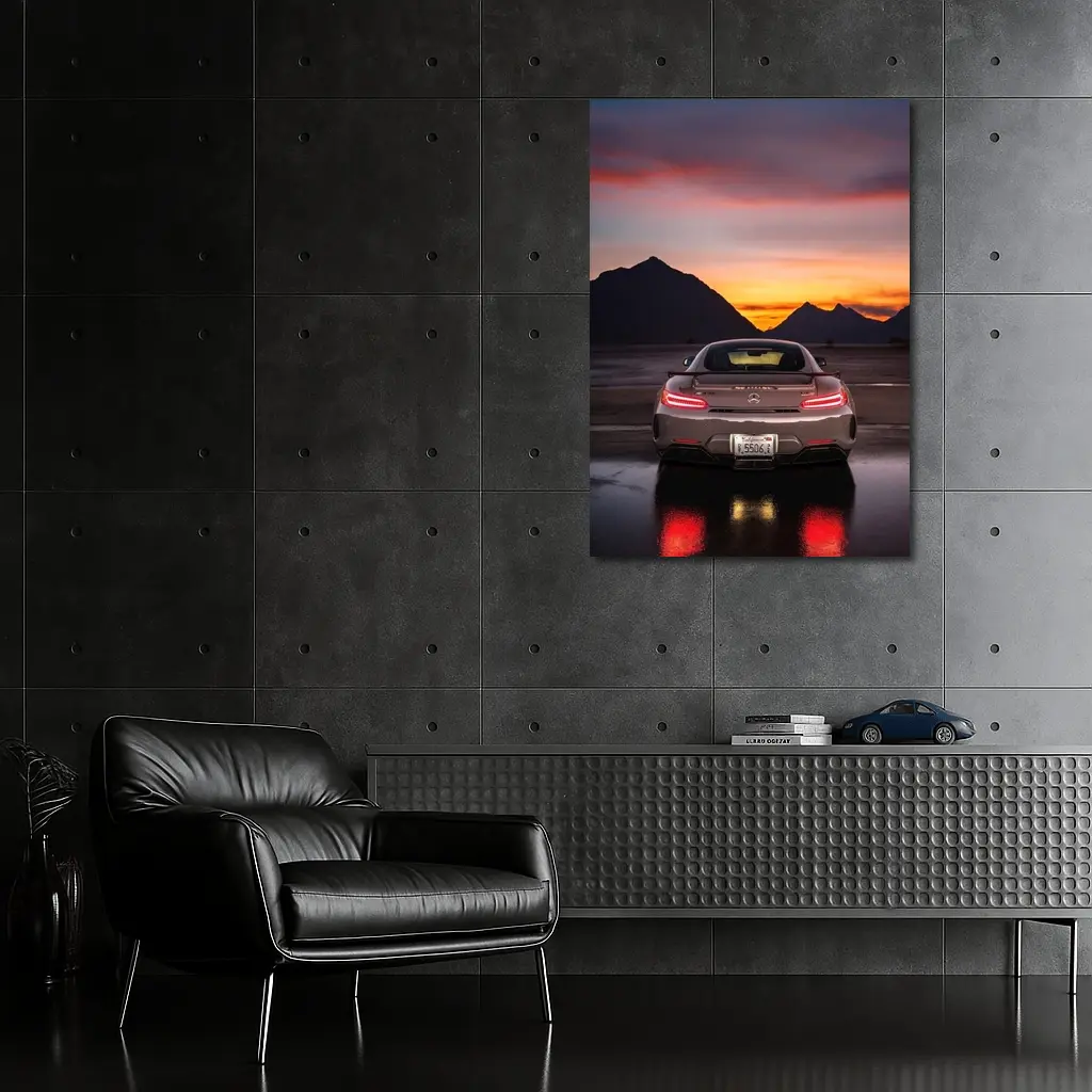 Mercedes AMG GT R Sunset Mountains Rear – Wall Art