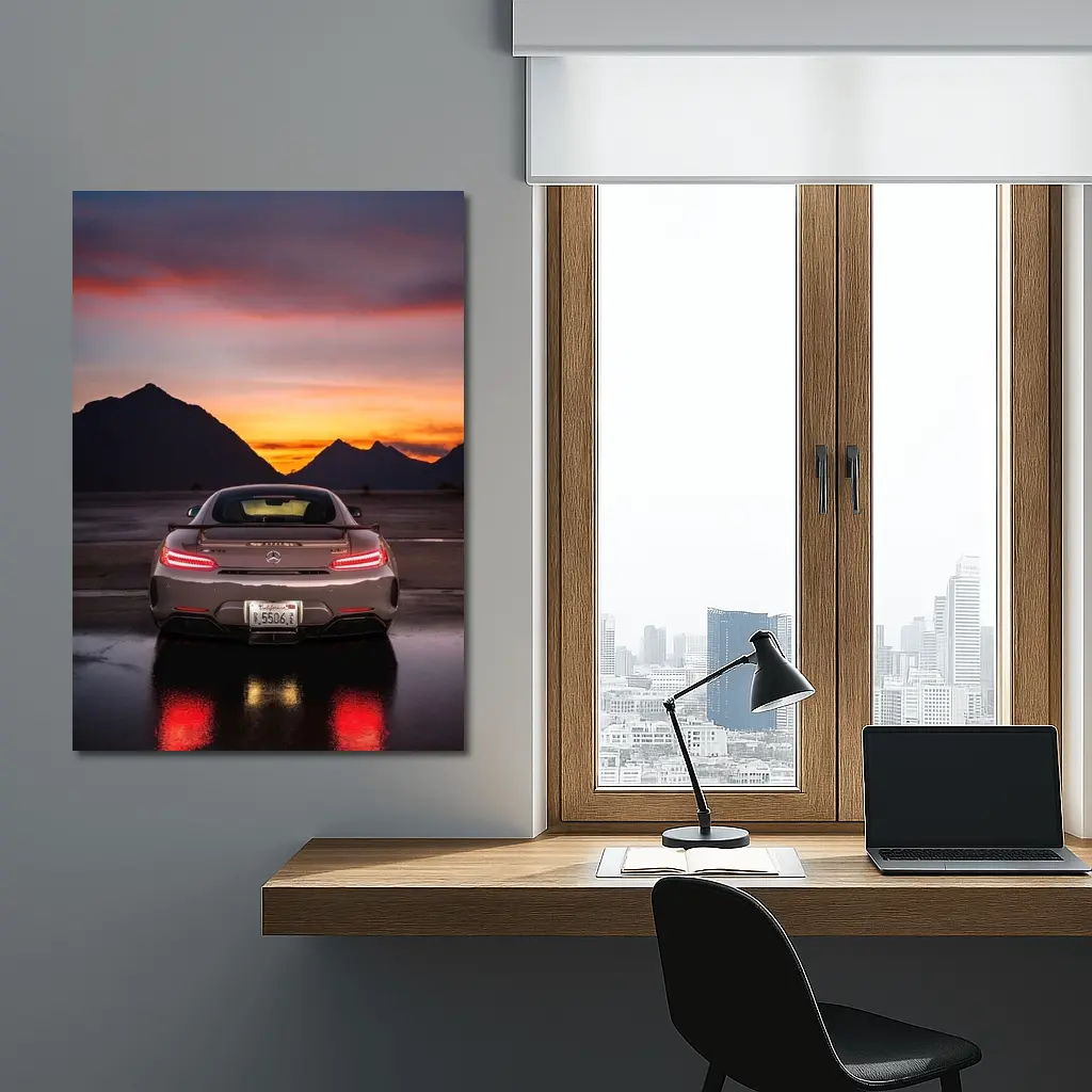 Mercedes AMG GT R Sunset Mountains Rear – Wall Art