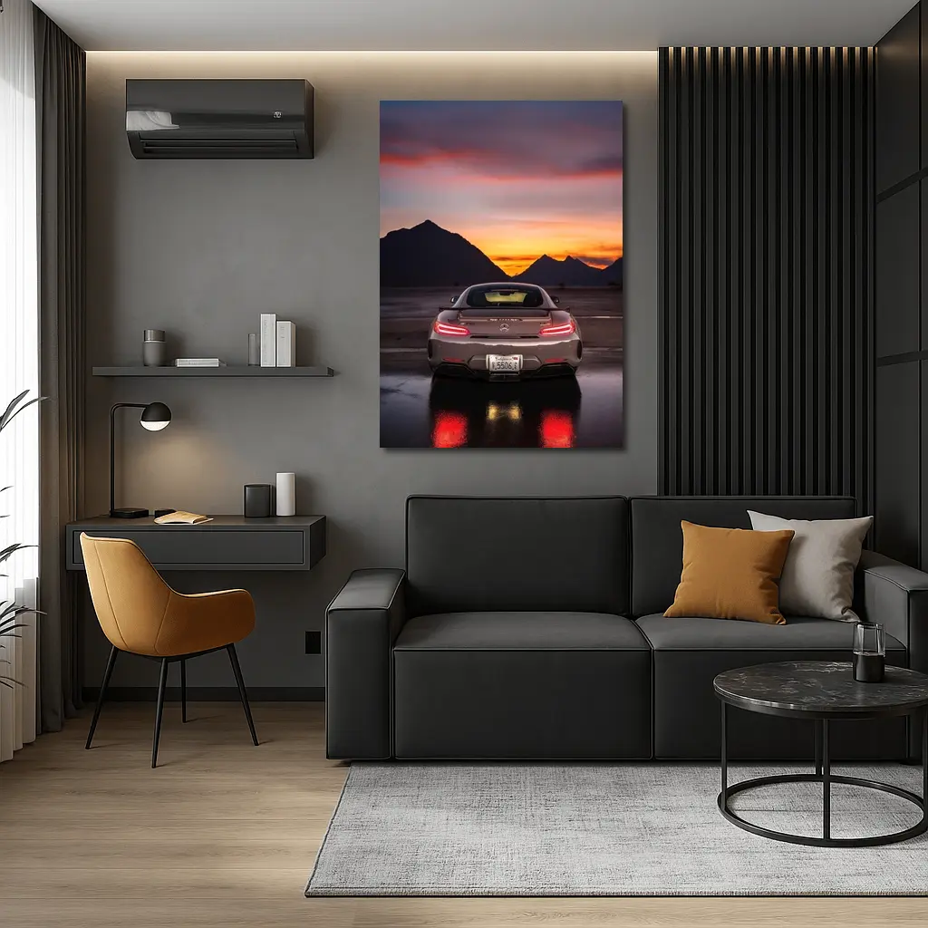 Mercedes AMG GT R Sunset Mountains Rear – Wall Art