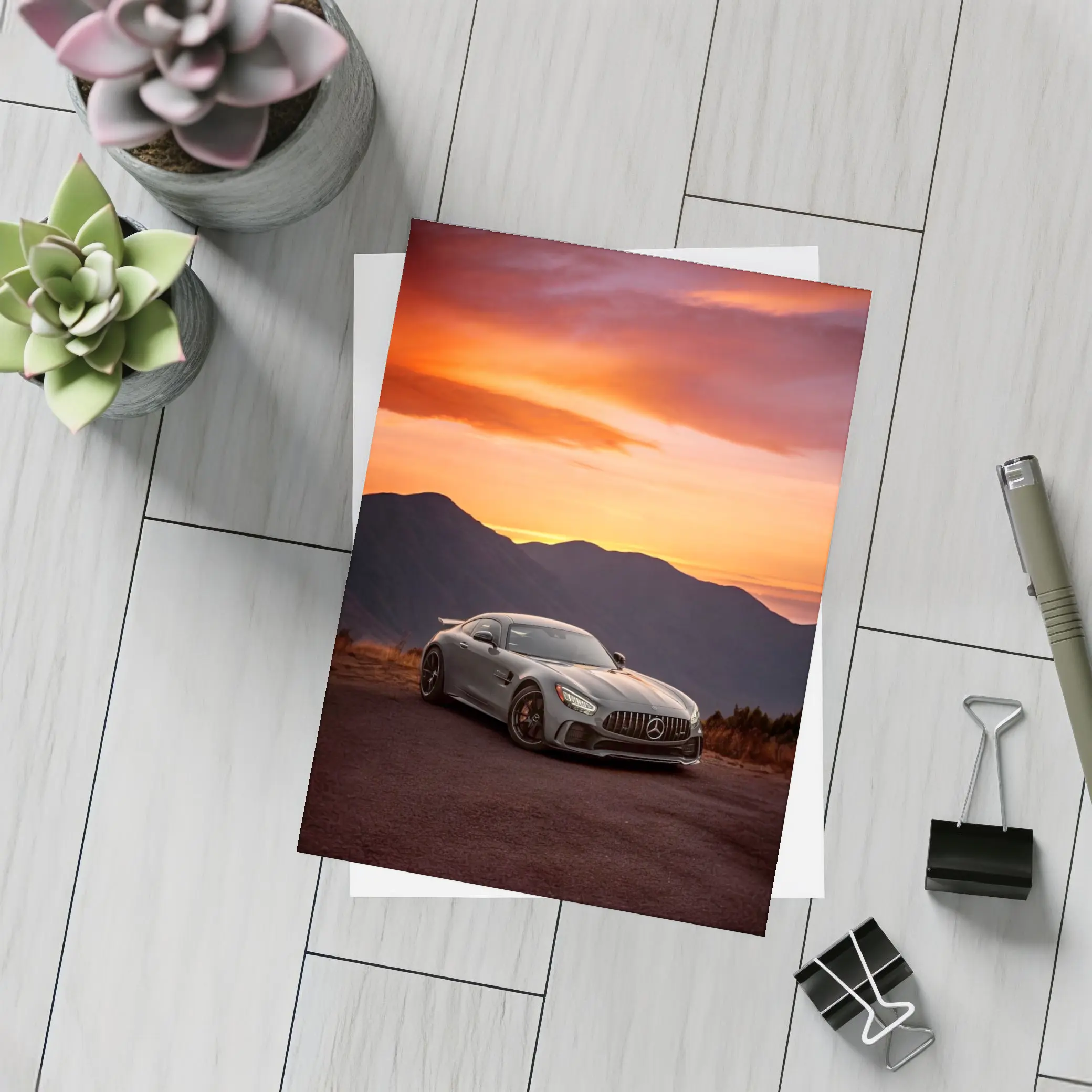 Mercedes AMG GT R Fiery Sunset Mountains – Postcards