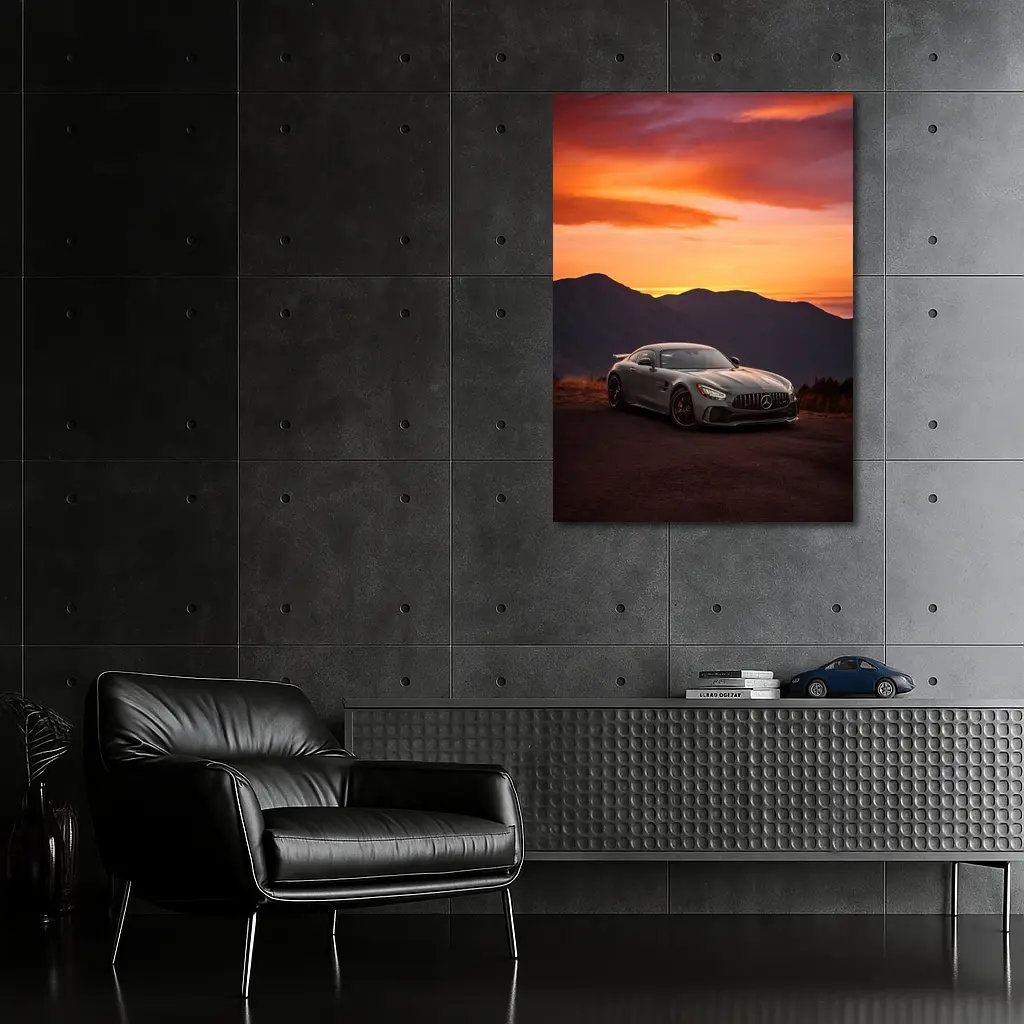 Mercedes AMG GT R Fiery Sunset Mountains – Wall Art