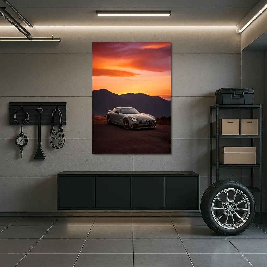 Mercedes AMG GT R Fiery Sunset Mountains – Wall Art