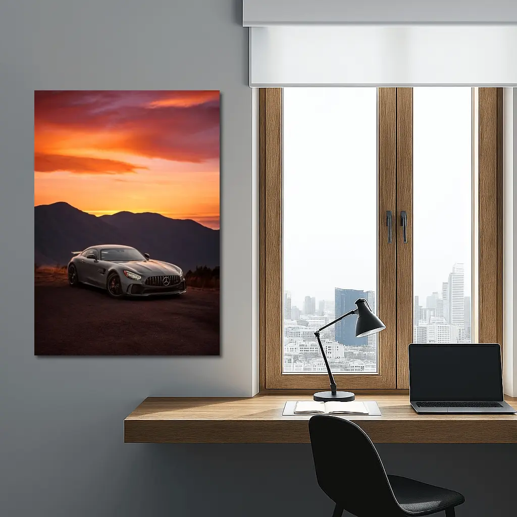 Mercedes AMG GT R Fiery Sunset Mountains – Wall Art