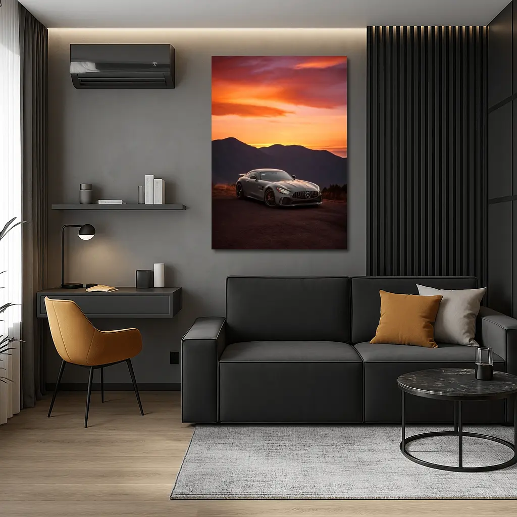 Mercedes AMG GT R Fiery Sunset Mountains – Wall Art