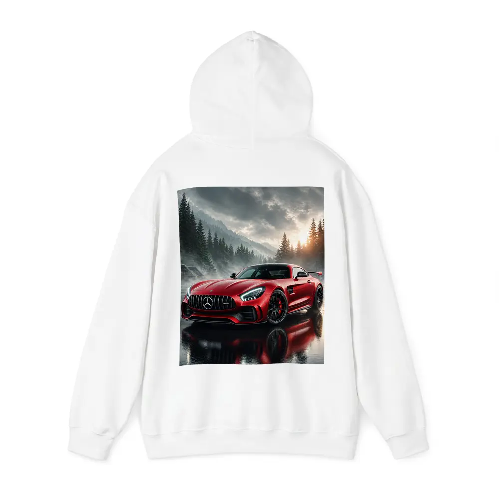 Mercedes AMG GT Red Rainy Mountain Setting – Hoodies