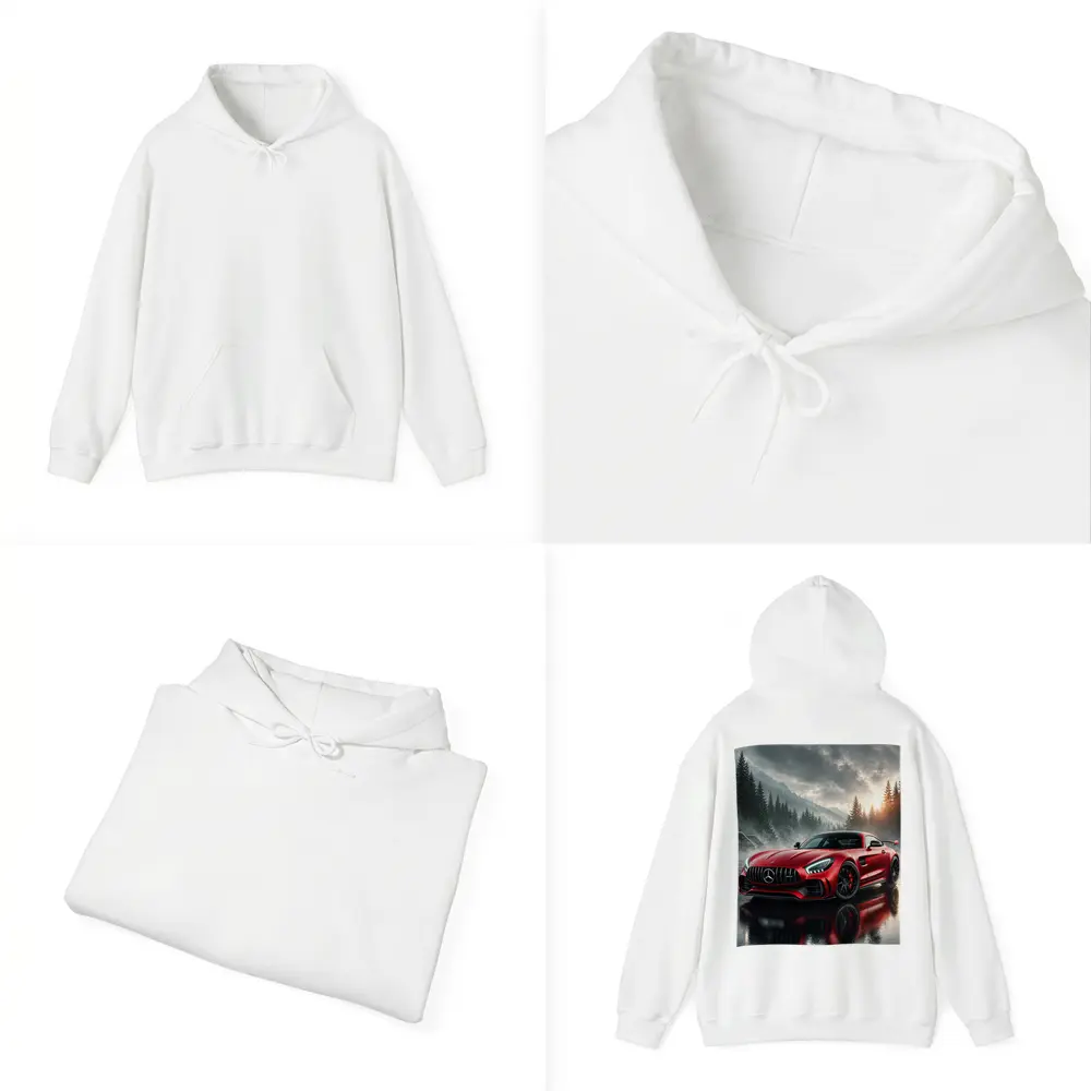 Mercedes AMG GT Red Rainy Mountain Setting – Hoodies