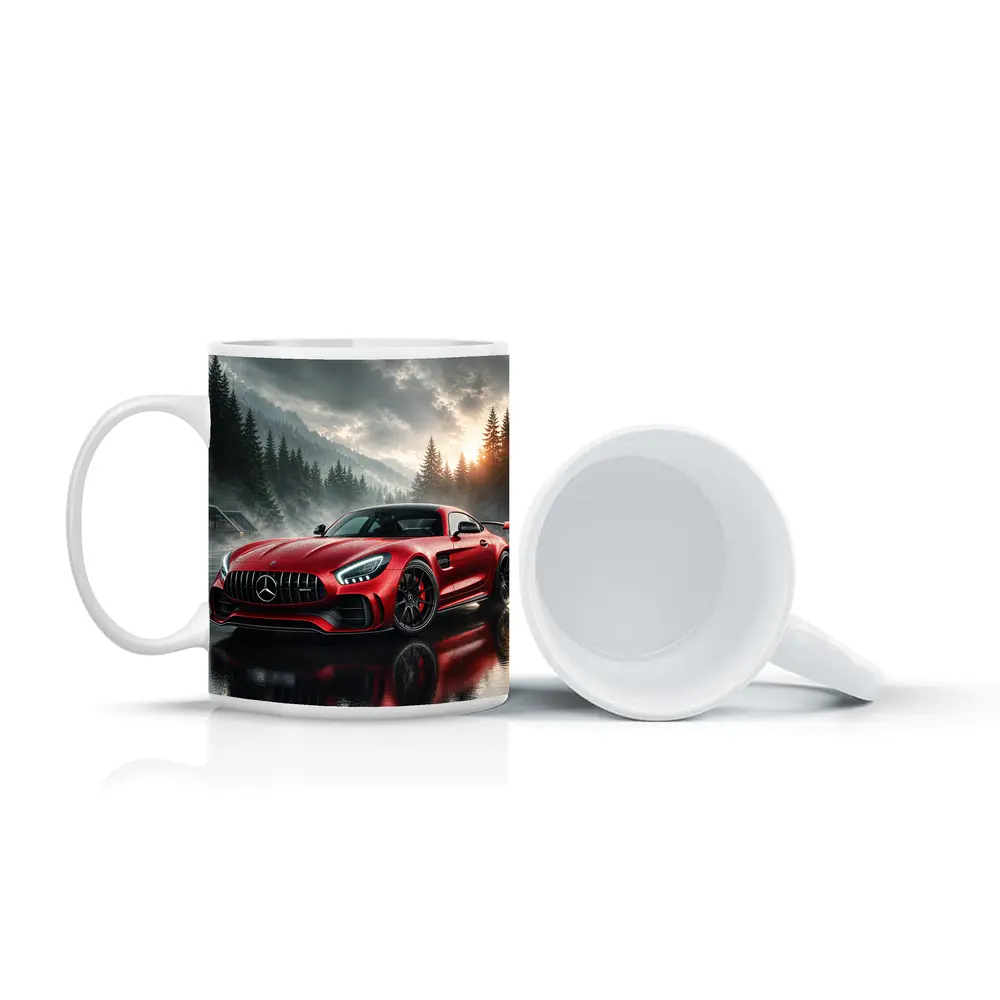 Mercedes AMG GT Red Rainy Mountain Setting – Mugs
