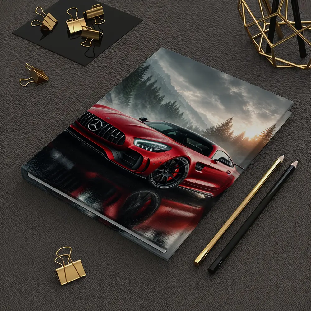 Mercedes AMG GT Red Rainy Mountain Setting – Notebooks
