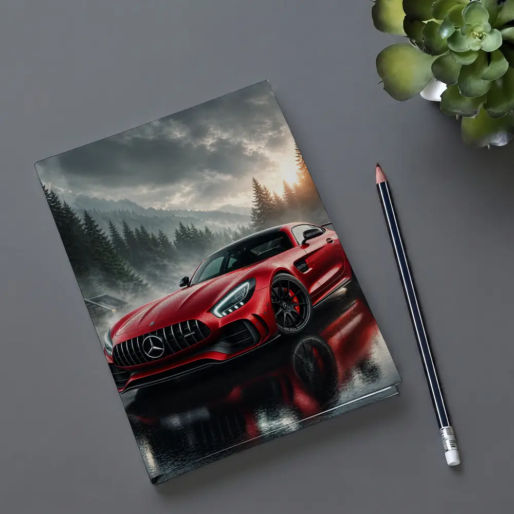 Mercedes AMG GT Red Rainy Mountain Setting – Notebooks