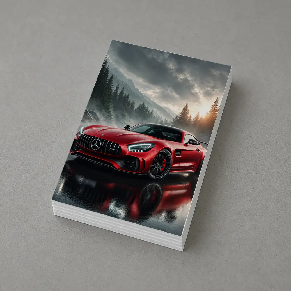 Mercedes AMG GT Red Rainy Mountain Setting – Postcards
