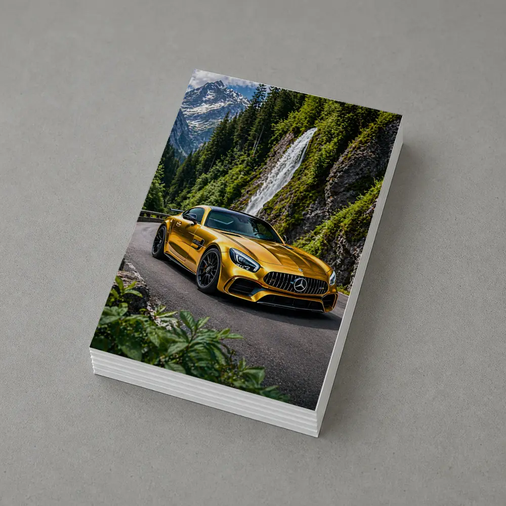 Mercedes AMG GT Gold Mountain Waterfall Road – Postcards