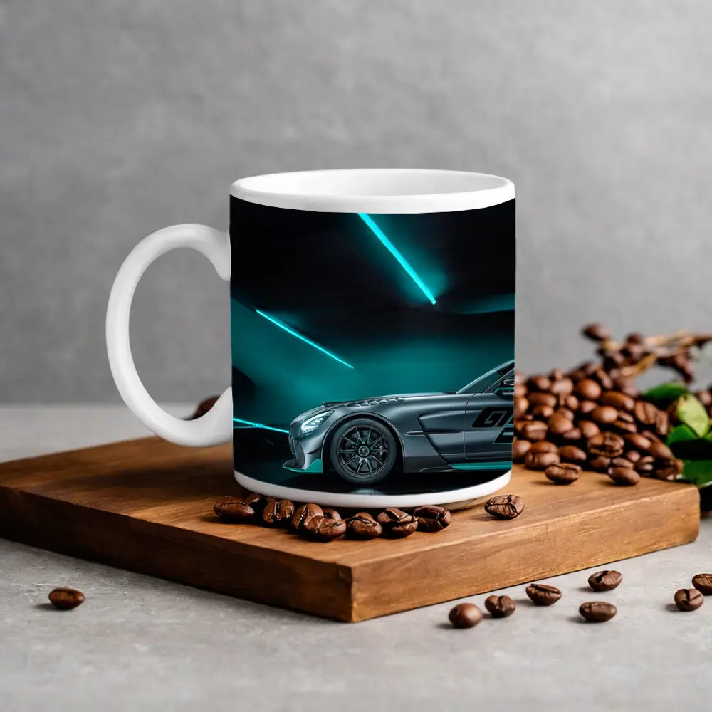 Mercedes AMG GT Neon Teal Garage Night – Mugs