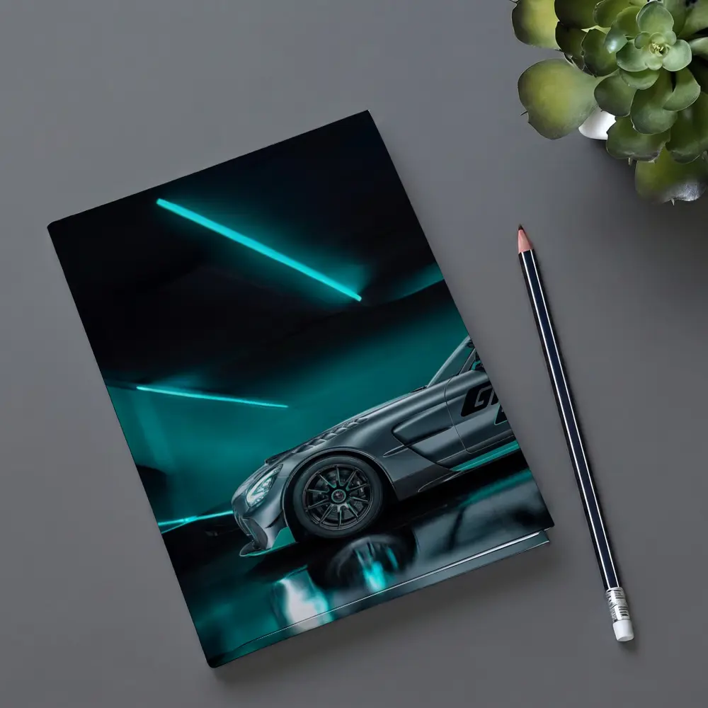 Mercedes AMG GT Neon Teal Garage Night – Notebooks