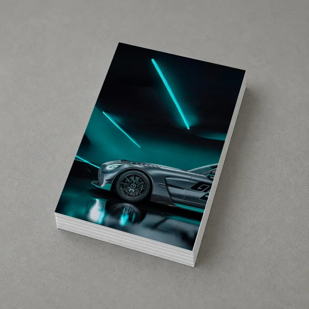 Mercedes AMG GT Neon Teal Garage Night – Postcards