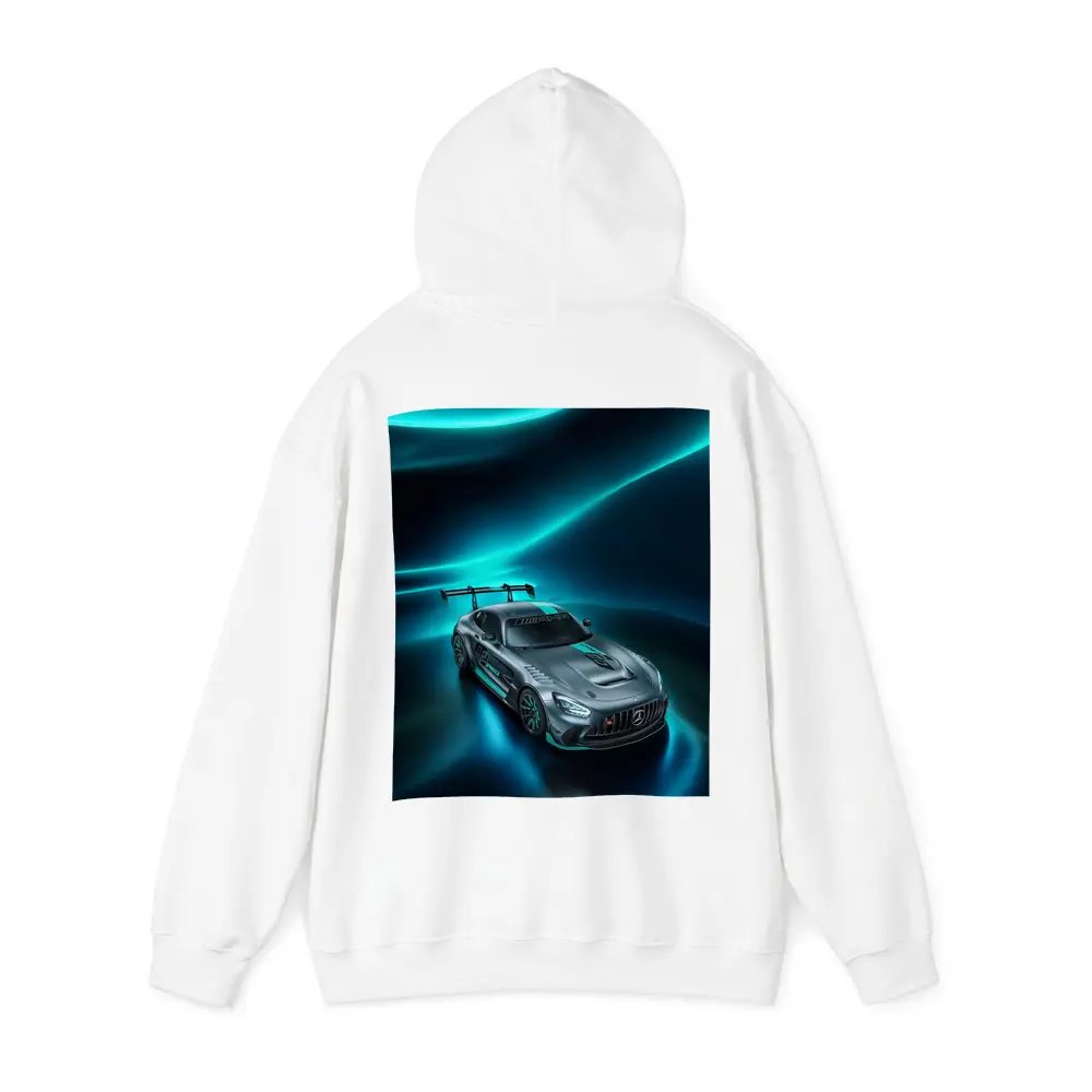 Mercedes AMG GT Neon Teal Glowing Background – Hoodies