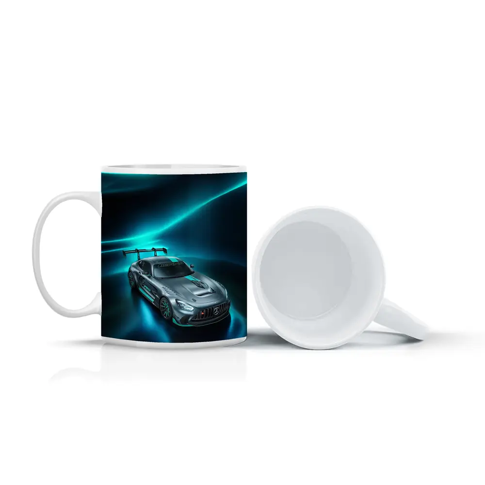 Mercedes AMG GT Neon Teal Glowing Background – Mugs