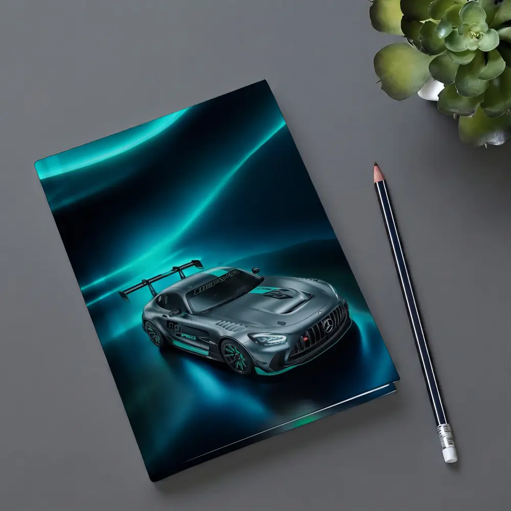 Mercedes AMG GT Neon Teal Glowing Background – Notebooks