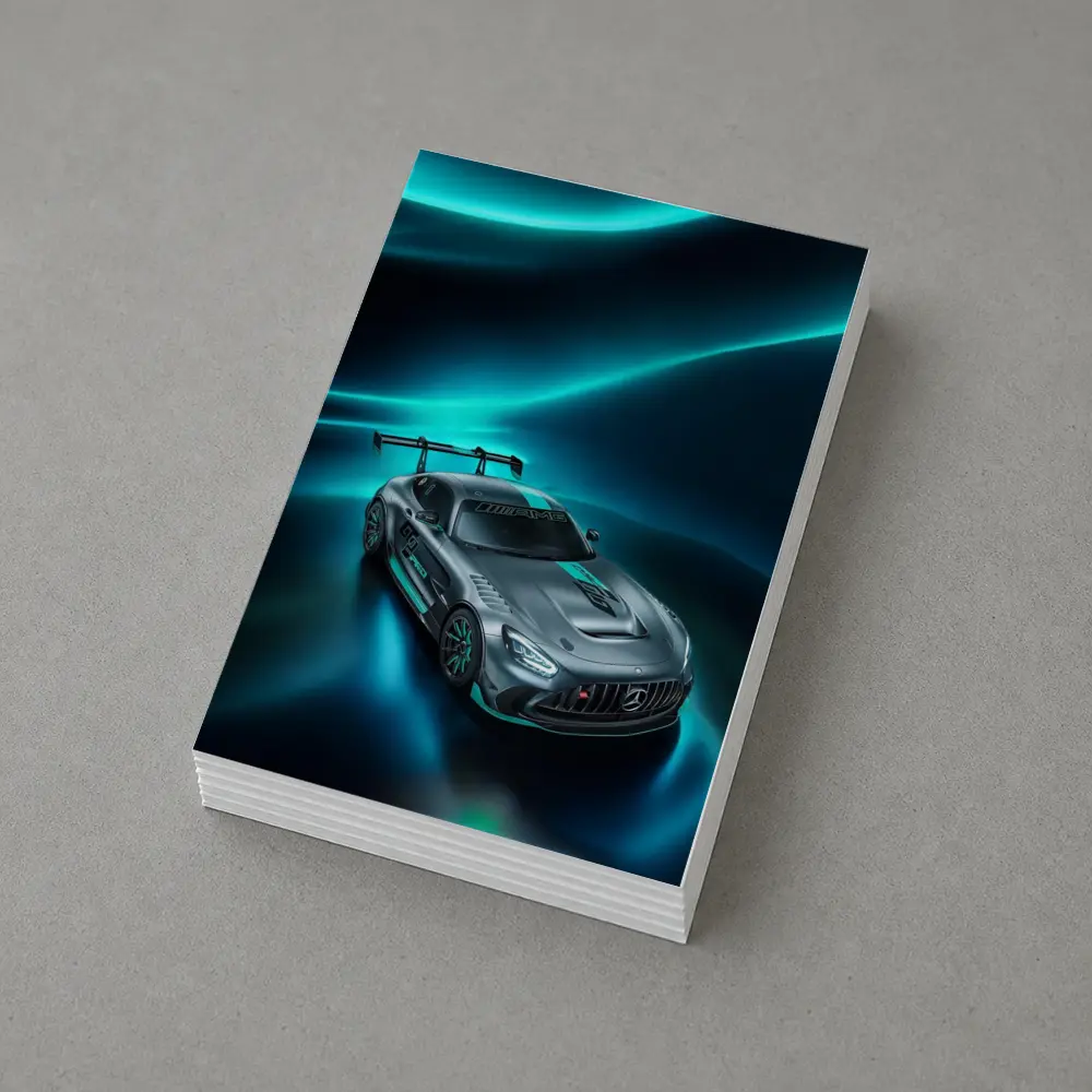 Mercedes AMG GT Neon Teal Glowing Background – Postcards