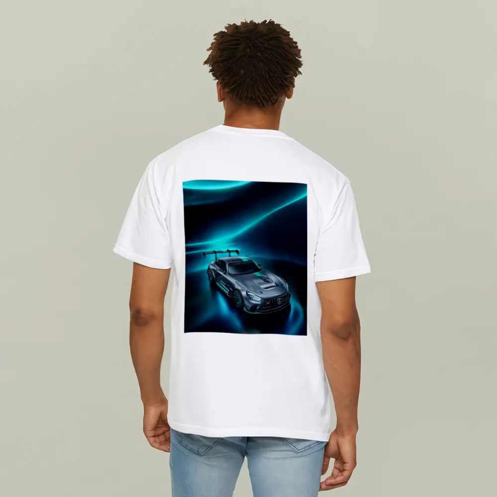 Mercedes AMG GT Neon Teal Glowing Background – T-Shirts