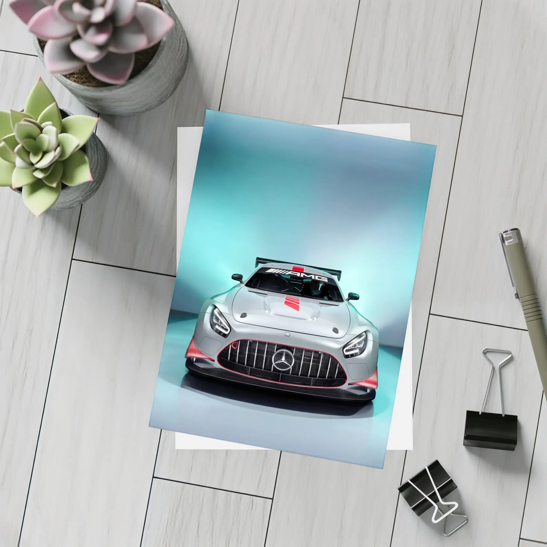 Mercedes AMG GT3 Silver Studio Front View – Postcards