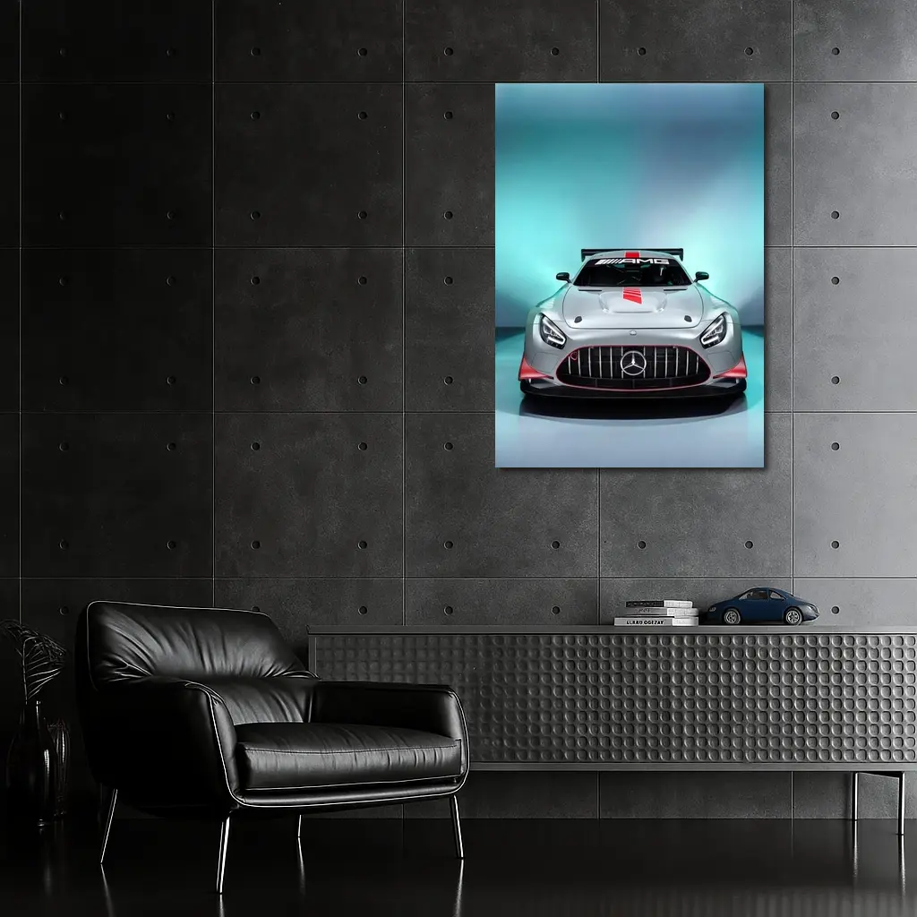 Mercedes AMG GT3 Silver Studio Front View – Wall Art