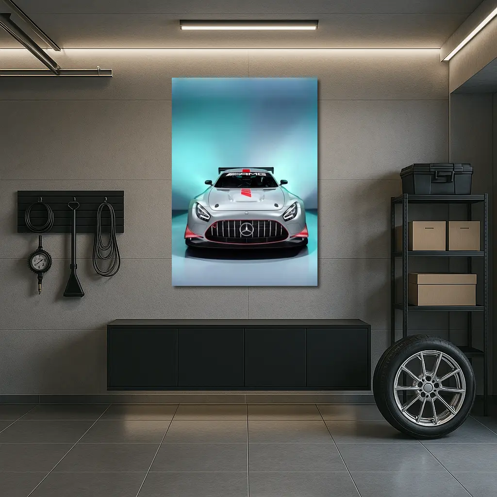 Mercedes AMG GT3 Silver Studio Front View – Wall Art