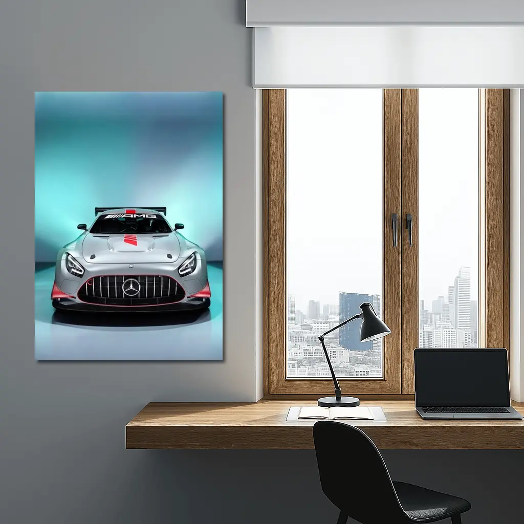 Mercedes AMG GT3 Silver Studio Front View – Wall Art