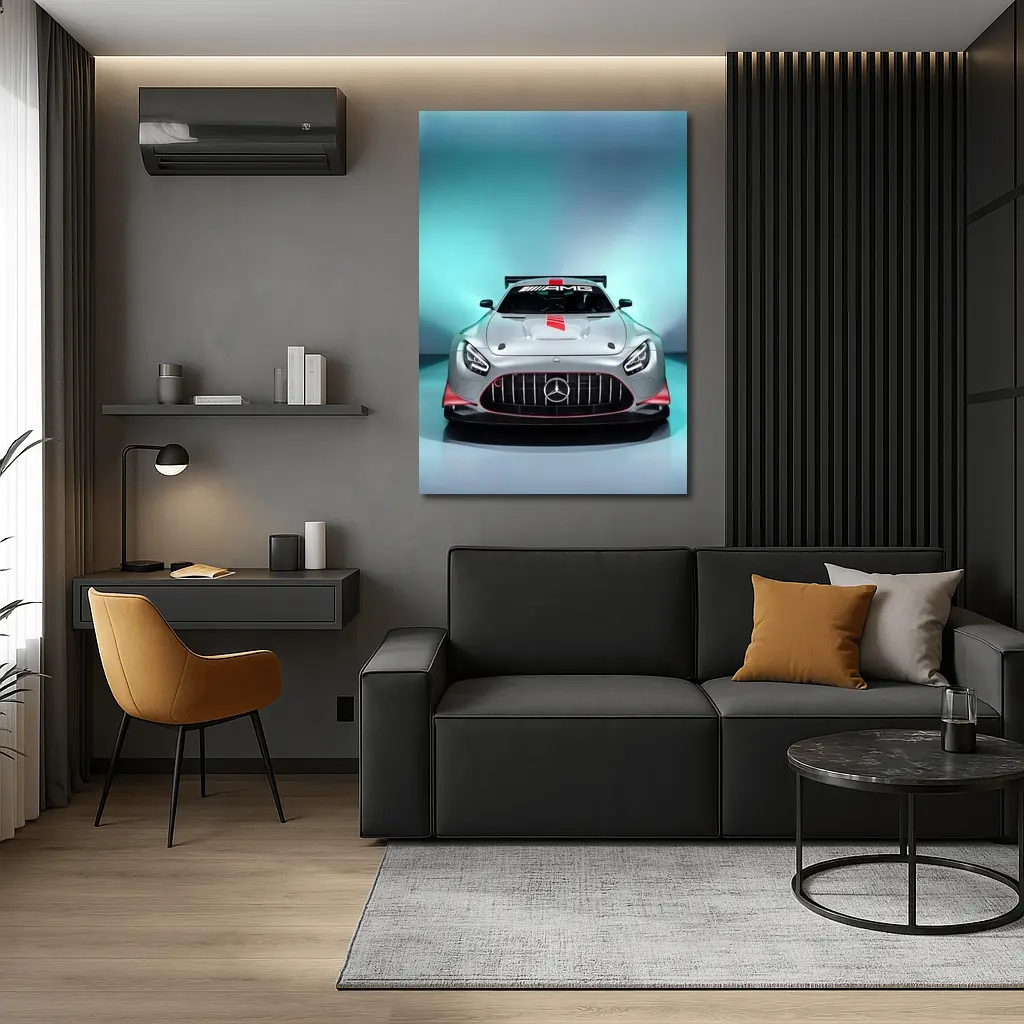 Mercedes AMG GT3 Silver Studio Front View – Wall Art