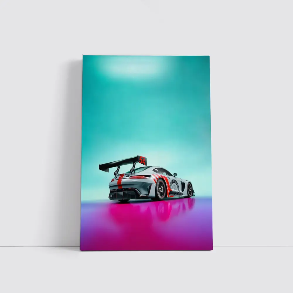 Mercedes AMG GT3 Racing Car Neon Background – Wall Art