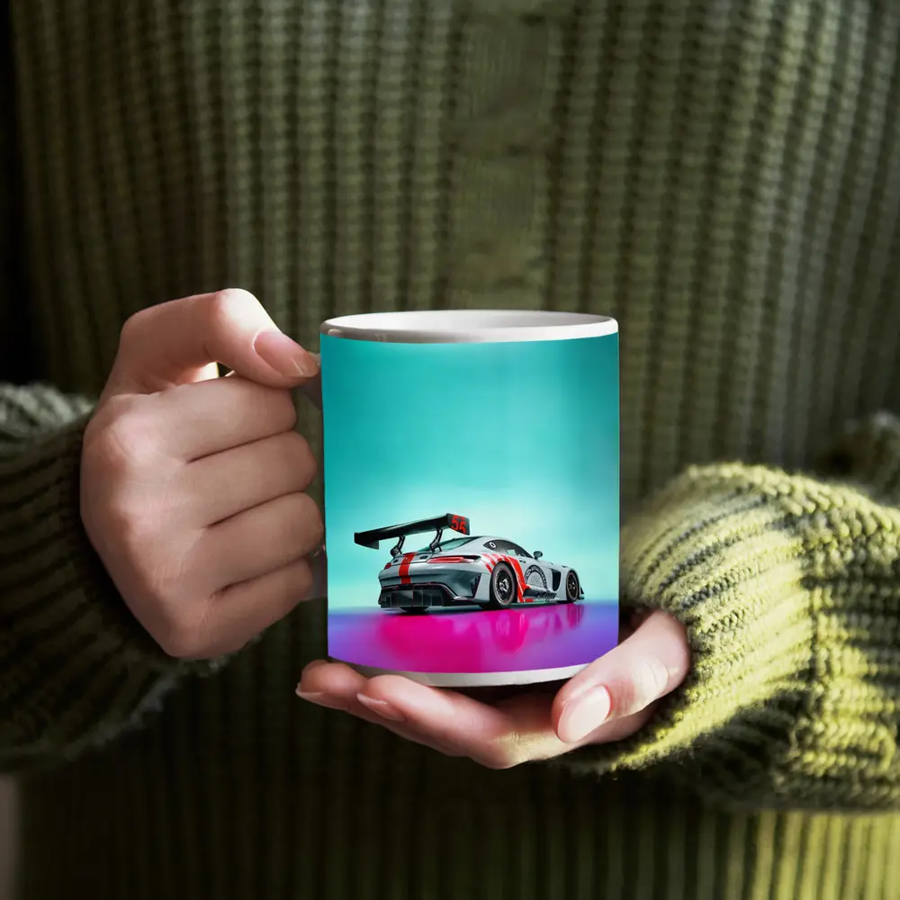 Mercedes AMG GT3 Racing Car Neon Background – Mugs