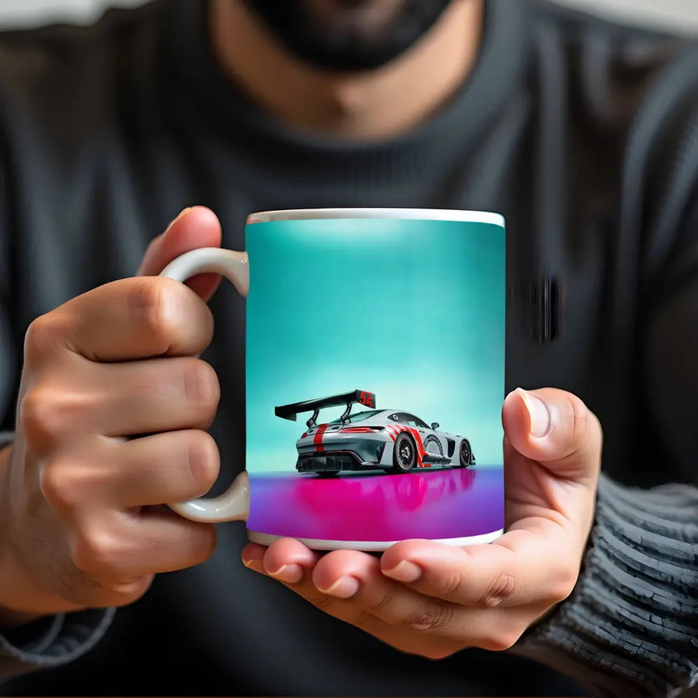 Mercedes AMG GT3 Racing Car Neon Background – Mugs