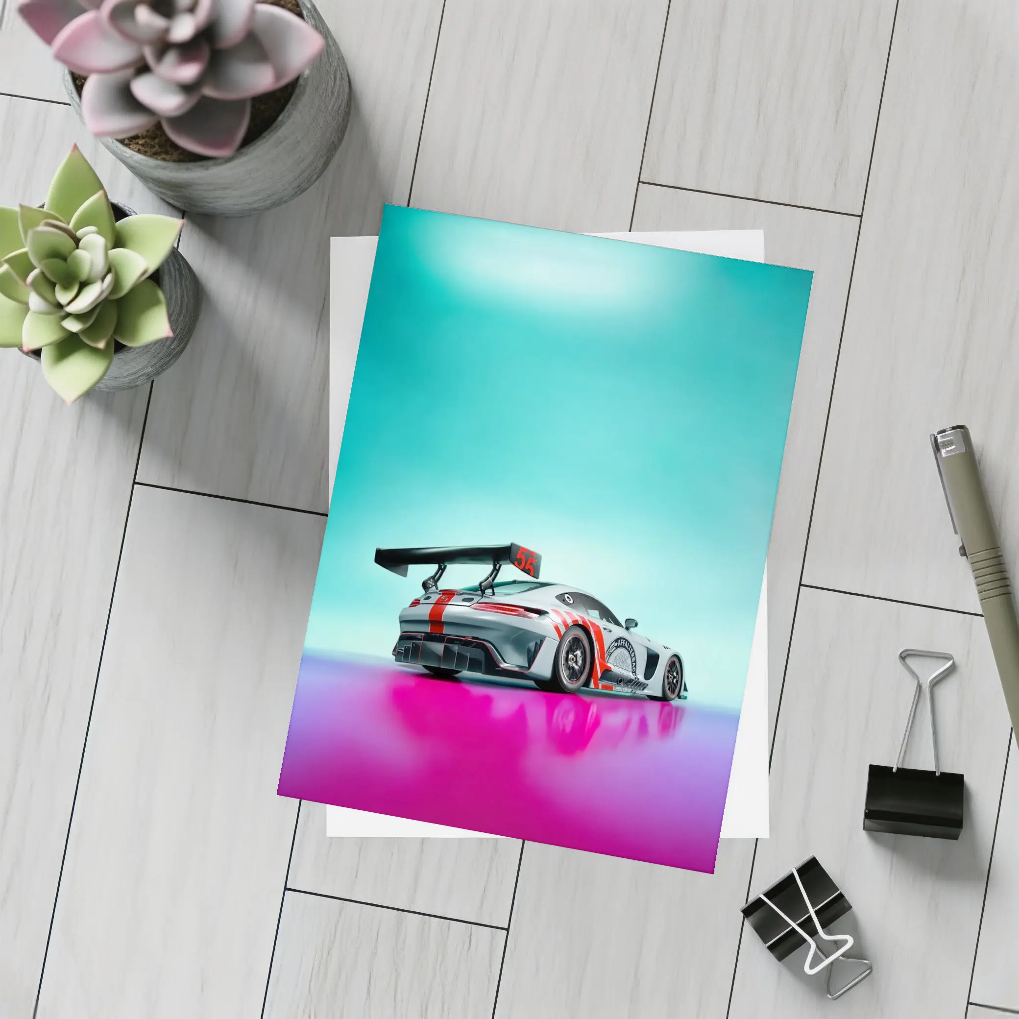 Mercedes AMG GT3 Racing Car Neon Background – Postcards