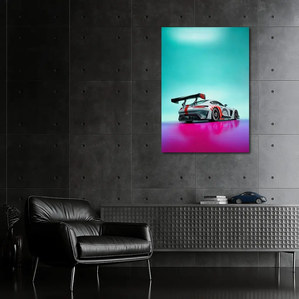 Mercedes AMG GT3 Racing Car Neon Background – Wall Art
