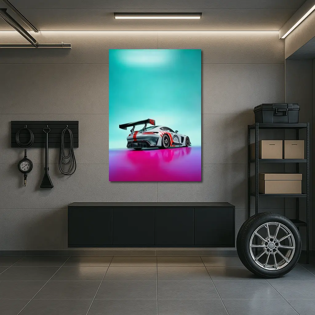 Mercedes AMG GT3 Racing Car Neon Background – Wall Art